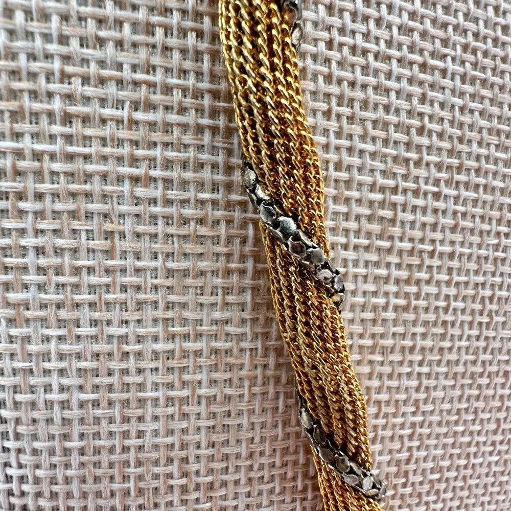 Vintage 80s Two Tone Gold Silver Twisted Mesh Rope Chain‎ Necklace Retro Jewelry